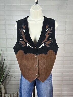 Vintage DD Designs Leather Suede Western Black and Brown Vest Size Medium (Mens)